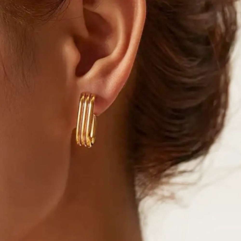 NEW Hoop Earrings Triple bar Deco Gold color - Boutique - Picture 5 of 5